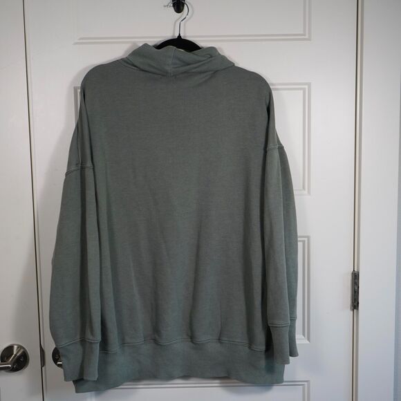 Aerie Women Size XL Green Cotton Blend Pockets Oversized Turtleneck Sweatshirt - Picture 2 of 6